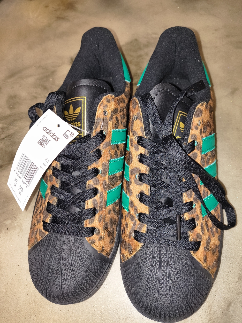 Adidas Superstar Leopard Print Green Stripe Sneakers